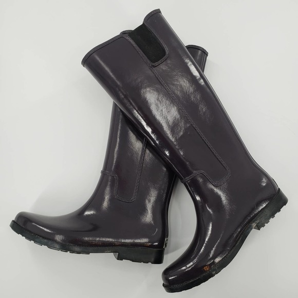 Michael Kors dark purple Rain Boots, sz 10 EUC - Picture 1 of 8
